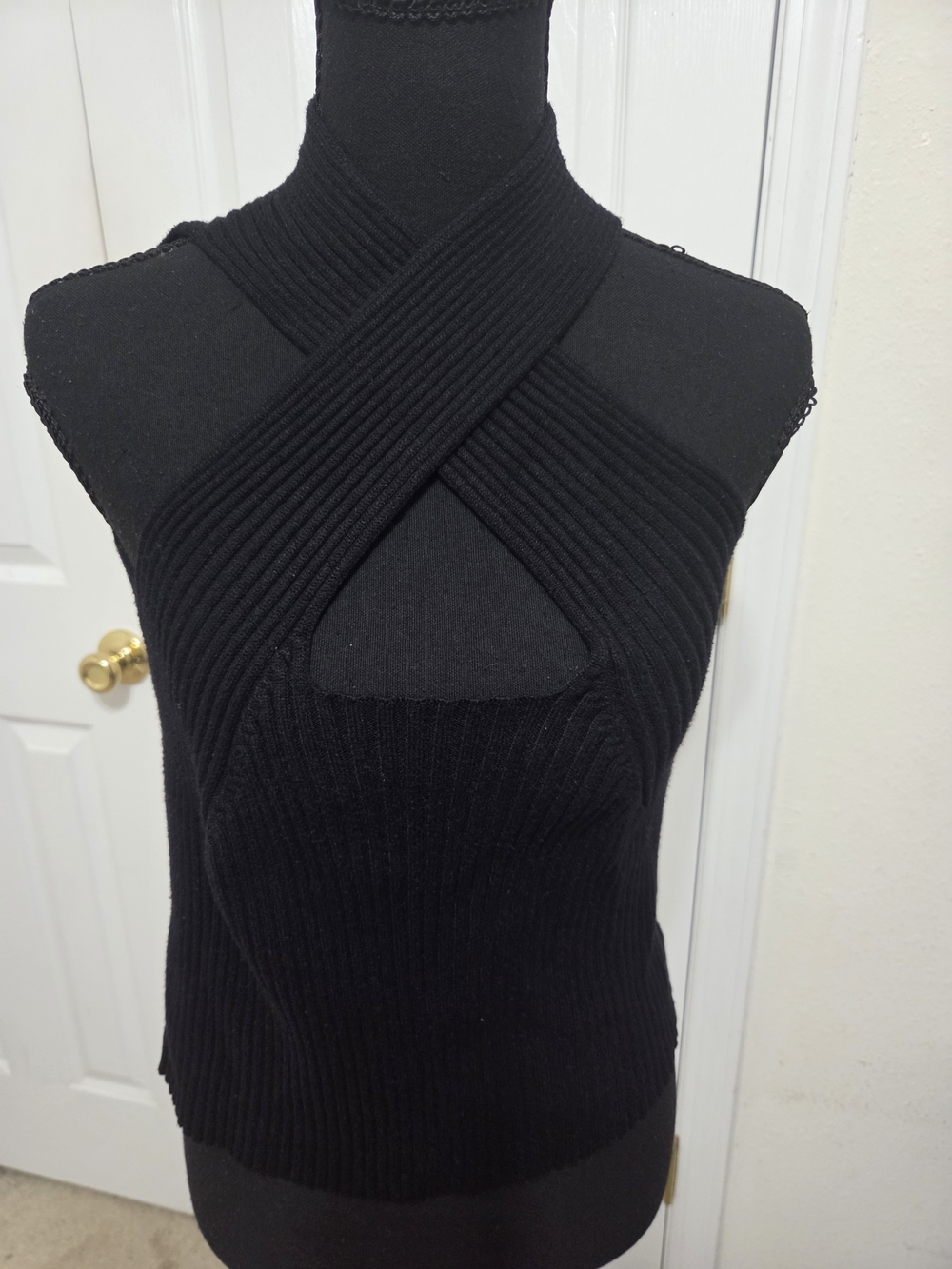 Listicle Black Ribbed Cross-Halter Tank